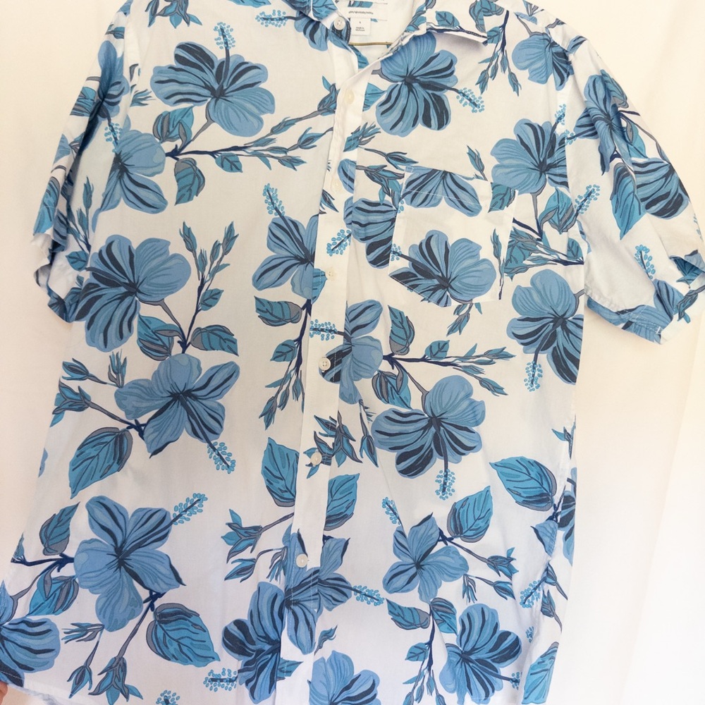 Amazon Essentials White Shirt with Blue Floral Print